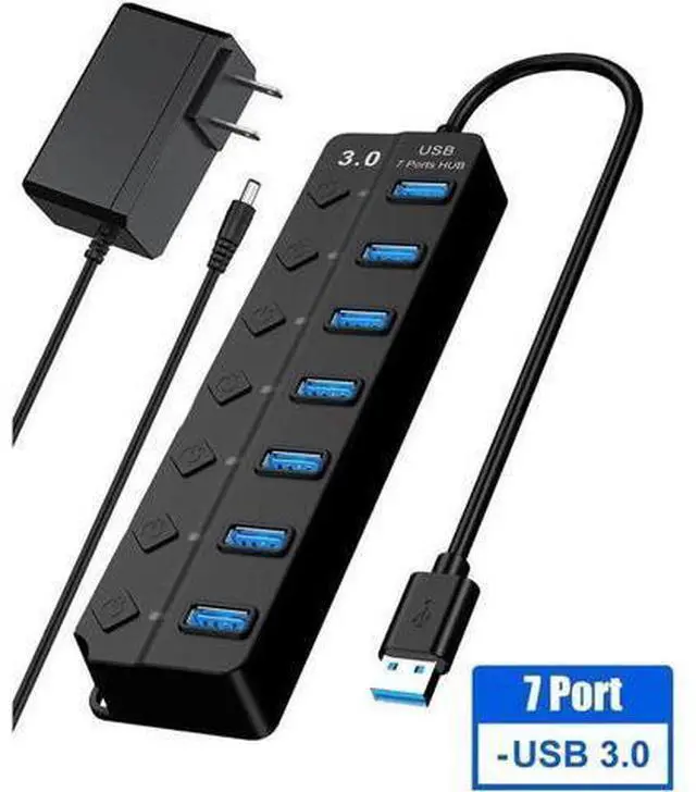 Main image of USB Hub 3.0 Splitter,7 Port USB Data Hub with Individual On/Off Switches and Lights for Laptop, PC, Computer, Mobile HDD, Flash Drive and More
