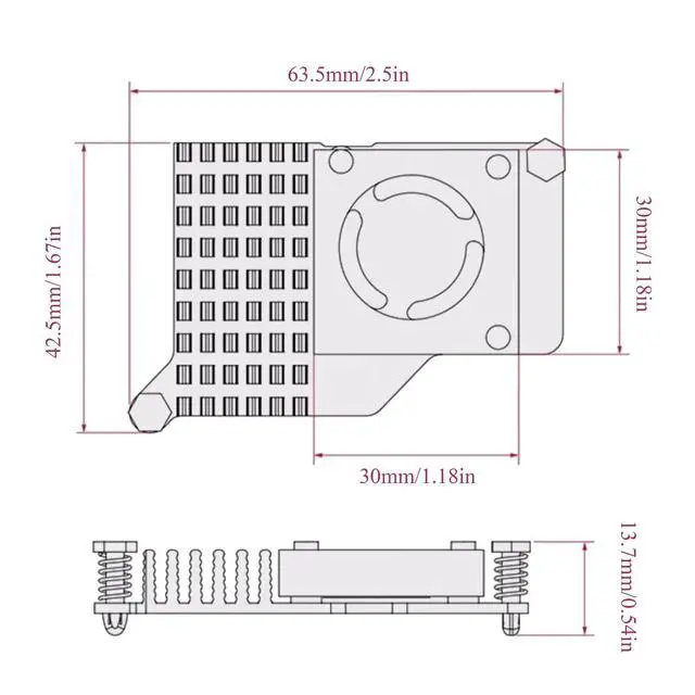 Alt view image 7 of 7 - Raspberry Pi 5 PWM Fan Heatsink, Anodized Aluminum, Silver | 5V PWM Speed Control; 8000RPM; 1.09CFM Airflow