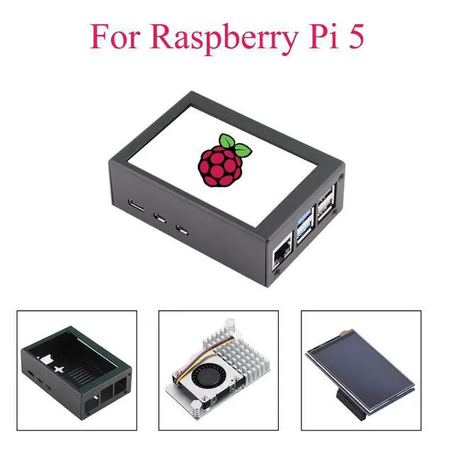 Alt view image 2 of 7 - for Raspberry Pi 5 Protective Case, with 3.5in Touch Screen & Cooling Fan | Metal; Support 3.5in Screen; Support PWM Active Cooler, Full Port cutouts; Dust/Anti-static Protection