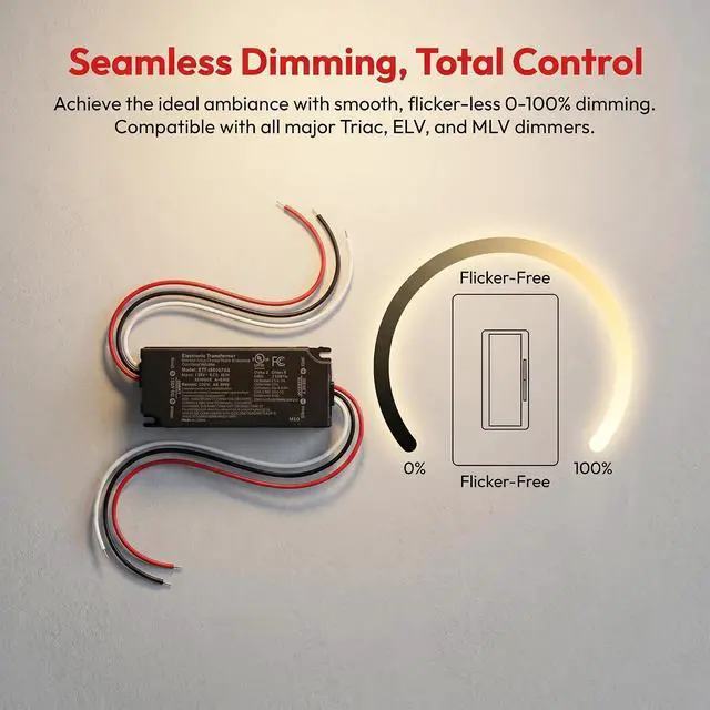 Alt view image 3 of 7 - AC 120V to DC 24V 2.5A 60W Dimmable LED Transformer Constant Voltage Driver | ELV MLV Triac Phase Dimmable, for LED Strip Lights, Under Cabinet Lighting