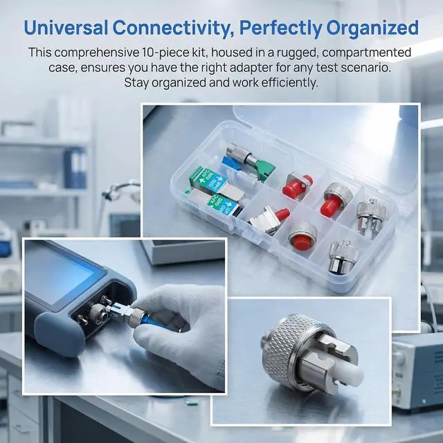Alt view image 2 of 7 - 10PCS Fiber Optic Adapter Kit, Universal OTDR Test Connector Set | With SC FC ST LC UPC/APC Adapters, Low Insertion Loss, Fiber Coupler Kit, OTDR Test, For FTTH