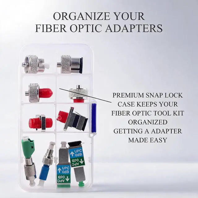 Alt view image 3 of 7 - 10PCS Fiber Optic Adapter Kit, Universal OTDR Test Connector Set | With SC FC ST LC UPC/APC Adapters, Low Insertion Loss, Fiber Coupler Kit, OTDR Test, For FTTH