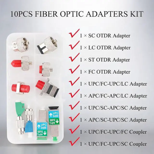 Alt view image 4 of 7 - 10PCS Fiber Optic Adapter Kit, Universal OTDR Test Connector Set | With SC FC ST LC UPC/APC Adapters, Low Insertion Loss, Fiber Coupler Kit, OTDR Test, For FTTH