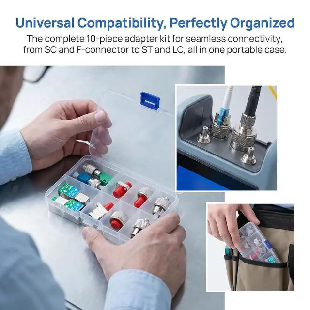 Alt view image 7 of 7 - 10PCS Fiber Optic Adapter Kit, Universal OTDR Test Connector Set | With SC FC ST LC UPC/APC Adapters, Low Insertion Loss, Fiber Coupler Kit, OTDR Test, For FTTH
