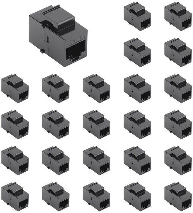 Main image of 25 Pack CAT6 RJ45 Keystone Coupler, Female to Female UTP Insert, Black | Tool-free Plug-and-Play, Universal Keystone Fit, Compact Lightweight Build, Flame-retardant ABS, Cat6/Cat5e/Cat5 Compatible