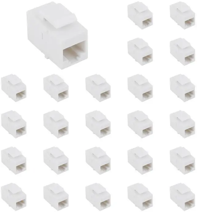 Main image of 25 Pack CAT6 RJ45 Keystone Coupler, Female to Female UTP Insert, White | Tool-free Plug-and-Play, Universal Keystone Fit, Compact Lightweight Build, Flame-retardant ABS, Cat6/Cat5e/Cat5 Compatible