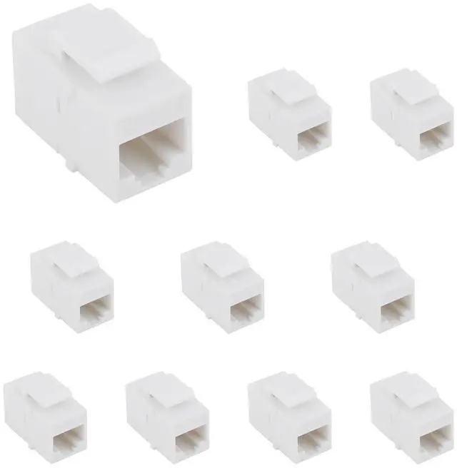 Main image of 10 Pack CAT6 RJ45 Keystone Coupler, Female to Female UTP Insert, White | Tool-free Plug-and-Play, Universal Keystone Fit, Compact Lightweight Build, Flame-retardant ABS, Cat6/Cat5e/Cat5 Compatible