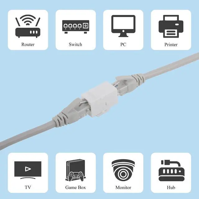 Alt view image 3 of 7 - 10 Pack CAT6 RJ45 Keystone Coupler, Female to Female UTP Insert, White | Tool-free Plug-and-Play, Universal Keystone Fit, Compact Lightweight Build, Flame-retardant ABS, Cat6/Cat5e/Cat5 Compatible