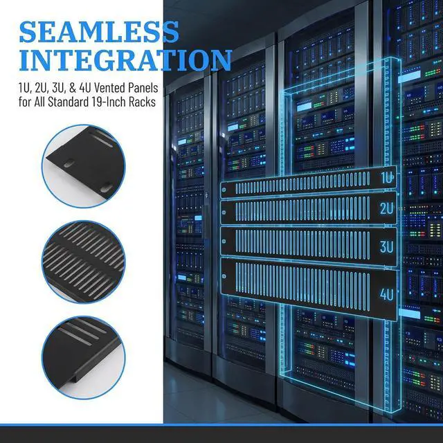 Alt view image 2 of 7 - 2PCS Vented Metal Rack Blank Panel 3U for 19 Inch Server Racks | 19-inch Standard Rack Compatible, Vented Airflow Design, Dust & EMI Protection, Easy Mounting