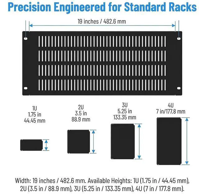 Alt view image 4 of 7 - 2PCS Vented Metal Rack Blank Panel 3U for 19 Inch Server Racks | 19-inch Standard Rack Compatible, Vented Airflow Design, Dust & EMI Protection, Easy Mounting