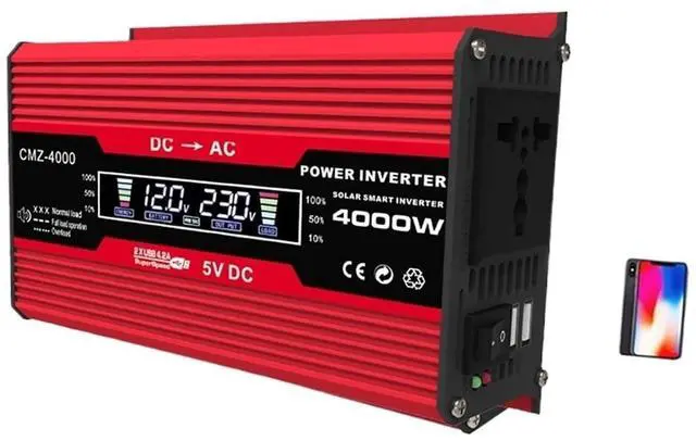 Alt view image 2 of 2 - 1pcs 12V to 110V/220V Dual USB Inverter Display Voltage Car Adapter Modified Sine Wave Charge Converter(12V to 110V Red)