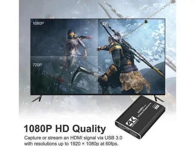 Alt view image 6 of 7 - 4K HDMI to USB & USB-C Video Capture Card with HDMI Loop-Out and 3.5mm Mic Jack, 1080P 60FPS Game Capture Adapter for Live Streaming Recording, Compatible with Switch PS4 Xbox OBS Zoom Windows Mac PC