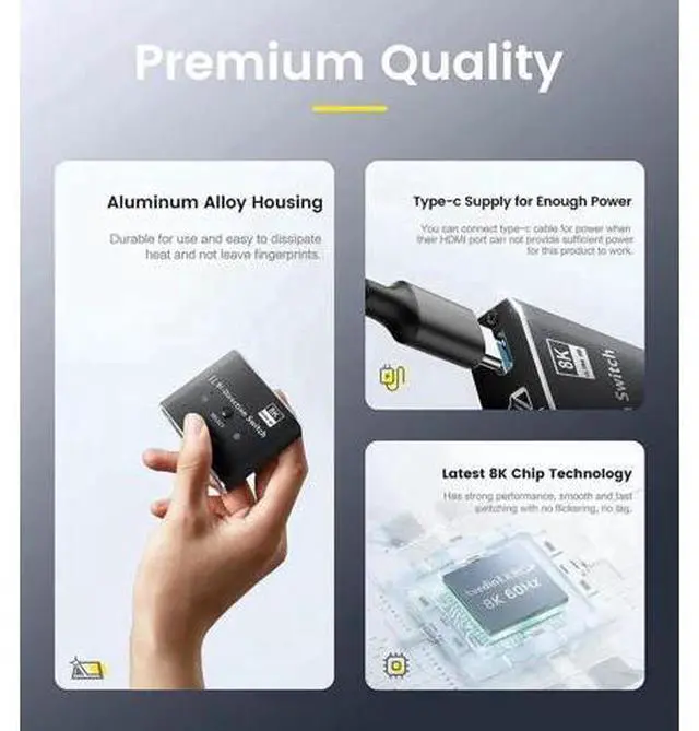 Alt view image 4 of 7 - Bi-Directional HDMI 2.1 Switch Splitter Aluminum 2 in 1 Out / 1 in 2 Out 8K 4K@120Hz HDR 3D Switcher for PS5 Xbox Blu-Ray Fire Stick HDTV