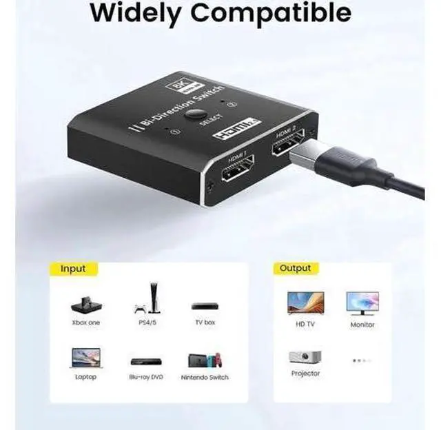 Alt view image 6 of 7 - Bi-Directional HDMI 2.1 Switch Splitter Aluminum 2 in 1 Out / 1 in 2 Out 8K 4K@120Hz HDR 3D Switcher for PS5 Xbox Blu-Ray Fire Stick HDTV