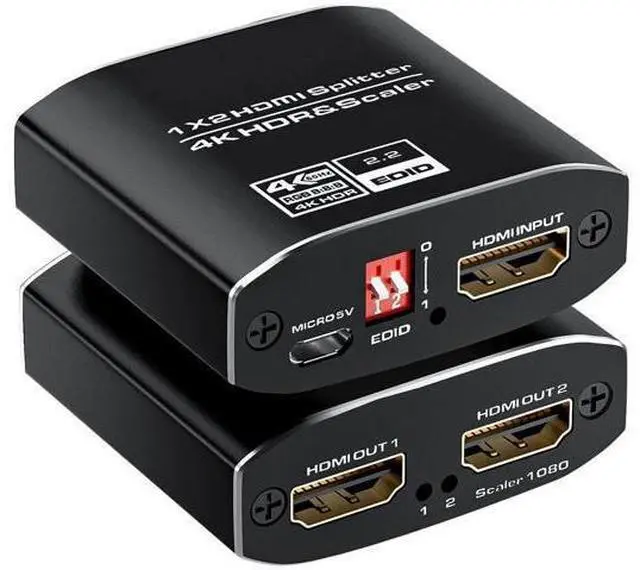 Main image of 1 in 2 Out HDMI 2.0 Splitter 4K@60Hz HDR Mirror Duplicate Screen Splitter with EDID Control HDCP2.2 for Xbox PS5 PS4 PS3 PC DVD Fire Stick Blu-Ray Player TV Monitor