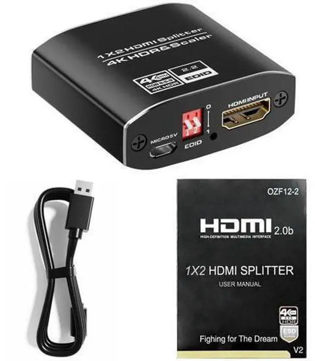 Alt view image 7 of 7 - 1 in 2 Out HDMI 2.0 Splitter 4K@60Hz HDR Mirror Duplicate Screen Splitter with EDID Control HDCP2.2 for Xbox PS5 PS4 PS3 PC DVD Fire Stick Blu-Ray Player TV Monitor