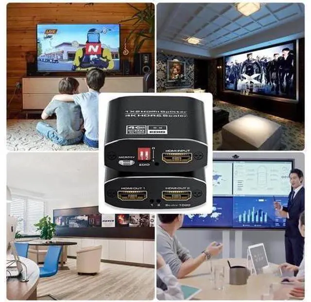 Alt view image 2 of 7 - 1 in 2 Out HDMI 2.0 Splitter 4K@60Hz HDR Mirror Duplicate Screen Splitter with EDID Control HDCP2.2 for Xbox PS5 PS4 PS3 PC DVD Fire Stick Blu-Ray Player TV Monitor