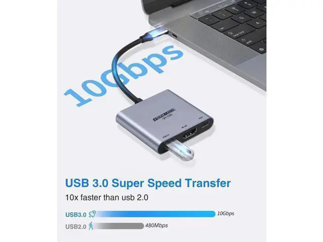 Alt view image 5 of 7 - 3 in 1 USB C Multiport AV Adapter, 4K@60Hz Type-C to HDMI Converter with 100W PD Charging & USB 3.0 Port, Compatible with MacBook Pro/Air, Switch, Steam Deck, Rog Ally, iPhone, iPad Pro, Samsung Galax