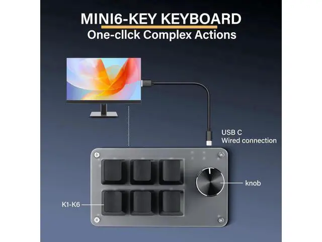 Alt view image 5 of 7 - 6 Keys 1 Knob Programmable Mini Mechanical Keypad, RGB Macro Custom Gaming Keyboard, DIY Multi-Function OSU Keypad with Rotary Knob, Compatible with Windows & Mac OS, Black