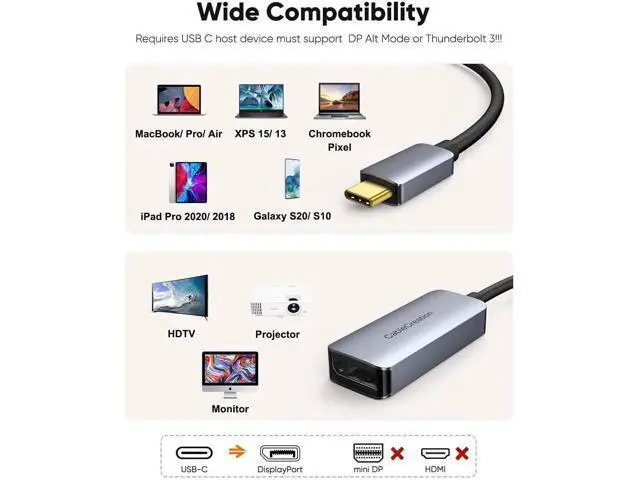 Alt view image 6 of 7 - 8K USB C to DisplayPort 1.4 Adapter 40Gbps, Thunderbolt 3/4 to DP Converter Support 8K@60Hz 4K@144Hz HDR for Valve Index, Oculus Rift S, MacBook, iPhone 15, Dell XPS