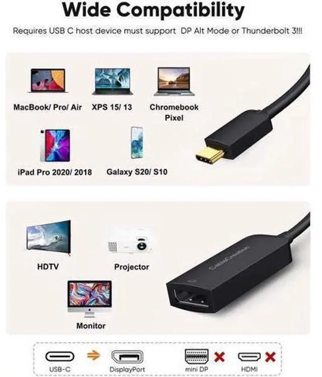 Alt view image 3 of 7 - 40Gbps USB C to DP 1.4 Adapter, Thunderbolt 3/4 to DisplayPort Converter Support 8K@60Hz 4K@144Hz HDR for Valve Index, Oculus Rift S, MacBook, iPhone 15, Dell XPS