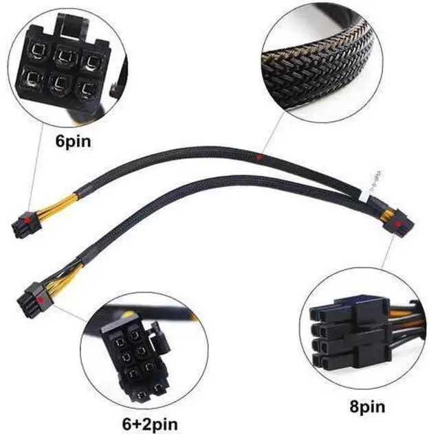 Alt view image 2 of 4 - 50CM 8Pin to 6Pin+8Pin Split GPU Power Cable, OEM Replacement PN N08NH 9H6FV J30DG, Graphics Card Splitter Power Supply Cord Compatible with Dell PowerEdge R720 R730 R7910 Server Workstation GPU