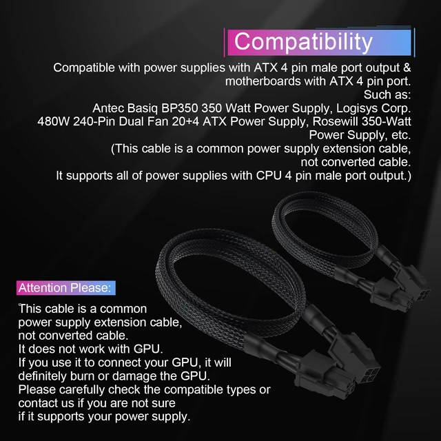 Alt view image 4 of 7 - Product description CPU Cable ATX 4 Pin Extension Cable Add to Cart Molex to 8 Pin CPU Cable Add to Cart 4 Pin to 8 Pin CPU Cable Add to Cart 8-Pin CPU Extension Cable Add to Cart Molex to 4 Pin ATX C