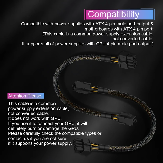 Alt view image 4 of 7 - Product description CPU Cable 4 Pin to 8 Pin CPU Cable Add to Cart ATX 4 Pin Extension Cable Add to Cart Molex to 8 Pin CPU Cable Add to Cart 8-Pin CPU Extension Cable Add to Cart Molex to 4 Pin ATX C