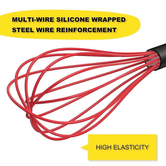 Alt view image 3 of 7 - Silicone Whisk Set 8" 10" 12" Kitchen Whisk Red,3-pack