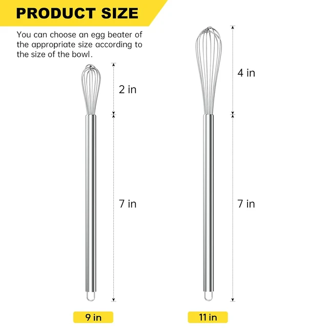 Alt view image 2 of 7 - Mini Whisks Stainless Steel Whisk Set 9" 11"-Kitchen Small Wisk