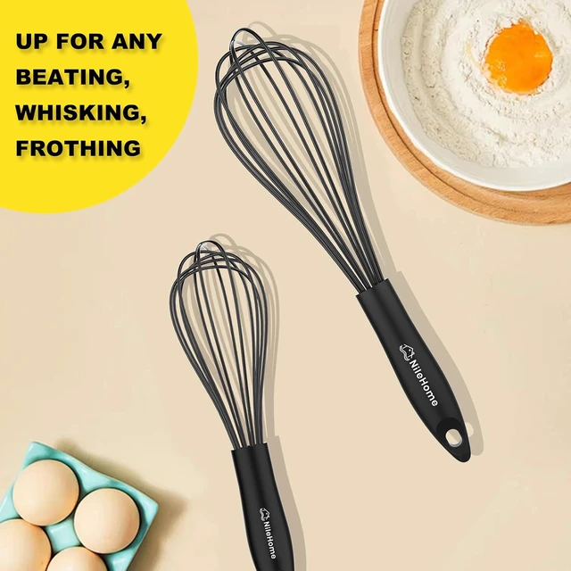Alt view image 7 of 7 - Silicone Whisk Set 8" 10" Kitchen Whisk Black,2-pack
