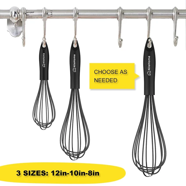Alt view image 2 of 7 - Silicone Whisk Set 8" 10" Kitchen Whisk Black,2-pack