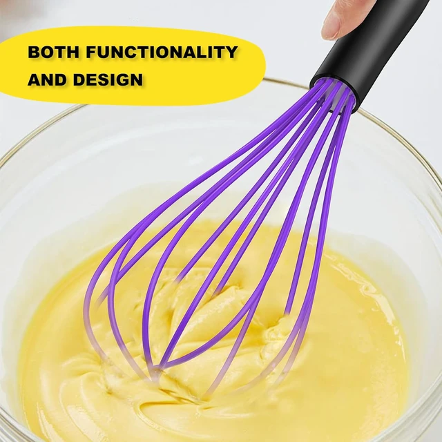 Alt view image 4 of 7 - Silicone Whisk Set 8" 10" 12" Kitchen Whisk Black,3-pack