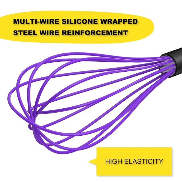 Alt view image 3 of 7 - Silicone Whisk Set 8" 10" 12" Kitchen Whisk Black,3-pack