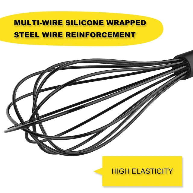 Alt view image 3 of 7 - Silicone Whisk Set 8" 10" Kitchen Whisk Black,2-pack