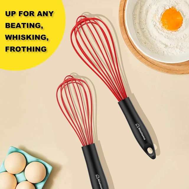 Alt view image 7 of 7 - Silicone Whisk Set 8" 10" 12" Kitchen Whisk Red,3-pack
