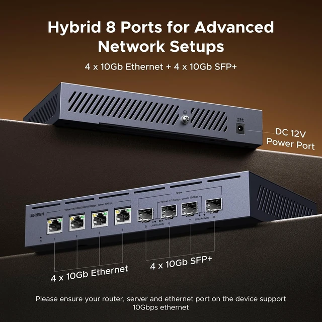 Alt view image 2 of 6 - 8-Port 10Gb Ethernet Switch, Unmanaged 4 x 10Gb RJ45 + 4 x 10Gb SFP+