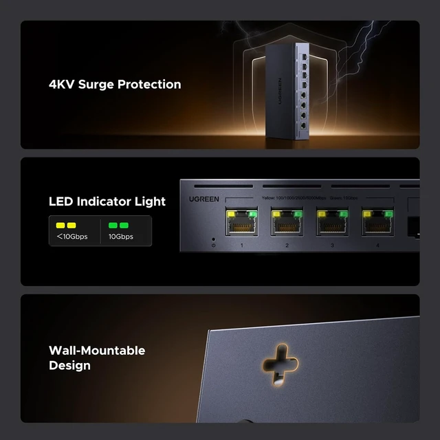 Alt view image 6 of 6 - 8-Port 10Gb Ethernet Switch, Unmanaged 4 x 10Gb RJ45 + 4 x 10Gb SFP+