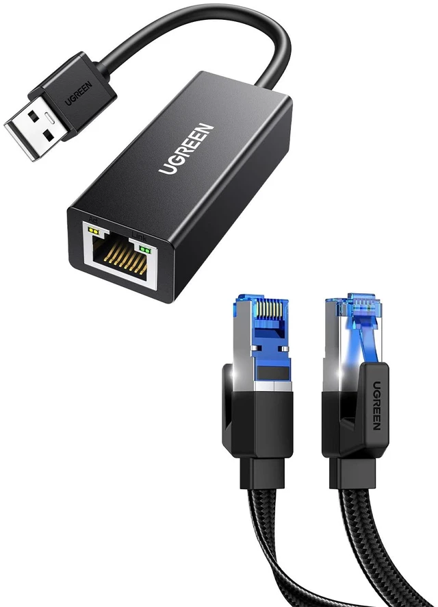 Main image of USB to Ethernet Adapter 100 Mbps Bundle with Cat 8 Ethernet Cable 3FT Flat High Speed 40Gbps 2000Mhz Internet Cable