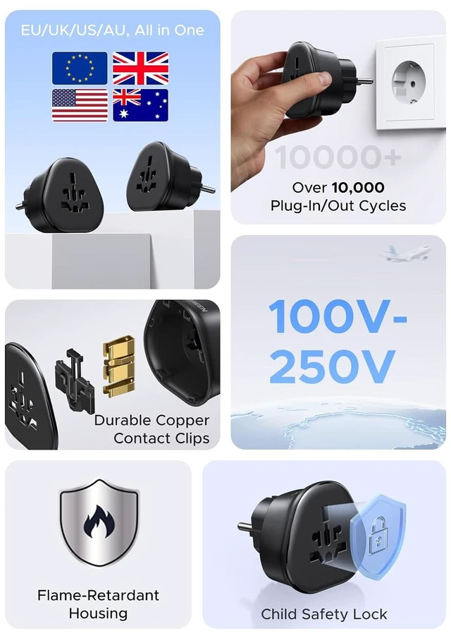 Alt view image 5 of 7 - European Schuko Travel Plug Adapter, US to EU Type F Power Converter