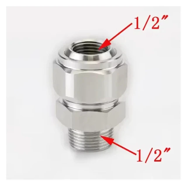 Alt view image 2 of 7 - Qseries Adjustable Swivel Ball Joint Universal Quick Adapter Flat Fan Spray Nozzle - Stainless Steel, 0°-110° Angle, NPT/BSPT Threads(1/2 to 1/2)