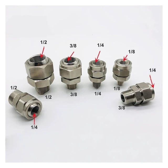 Alt view image 6 of 7 - Qseries Adjustable Swivel Ball Joint Universal Quick Adapter Flat Fan Spray Nozzle - Stainless Steel, 0°-110° Angle, NPT/BSPT Threads(1/2 to 1/2)