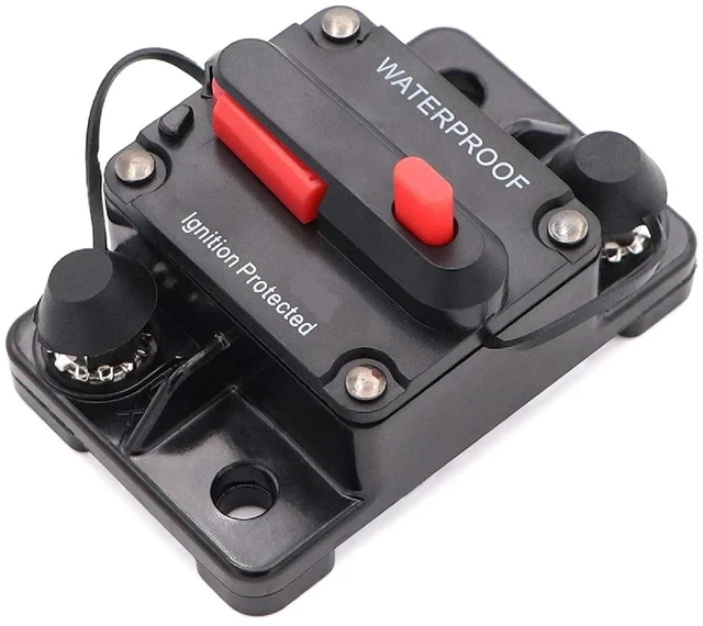 Main image of Waterproof Circuit Breaker with Manual Reset, 30A Ignition Protected, Marine and Automotive DC Circuit Protection, Black with Red Button (200A)