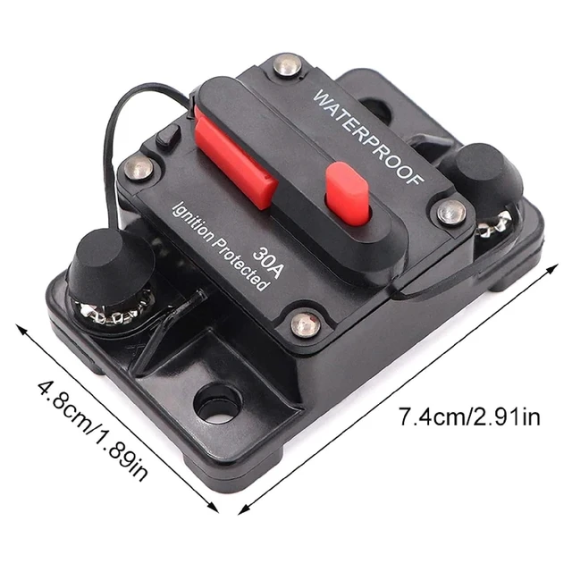 Alt view image 3 of 5 - Waterproof Circuit Breaker with Manual Reset, 30A Ignition Protected, Marine and Automotive DC Circuit Protection, Black with Red Button (200A)