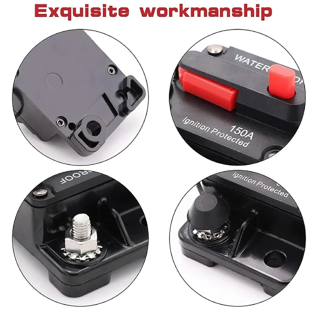 Alt view image 5 of 5 - Waterproof Circuit Breaker with Manual Reset, 30A Ignition Protected, Marine and Automotive DC Circuit Protection, Black with Red Button (200A)