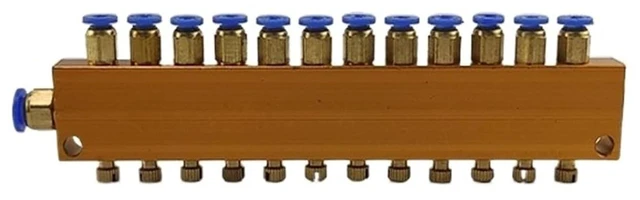 Main image of Brass 12 Way Adjustable Lube Oil Grease Distributor Valve Manifold Block Centra(in 6mm Out 4mm)