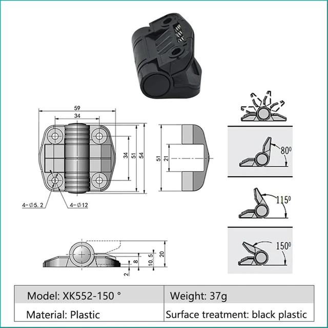 Alt view image 2 of 7 - Plastic Positioning Hinge 80/115/150 Degree Positioning Hinge with Built-in Spring Positioning Stop Hinge for Electrical Cabinet(XK552-150)