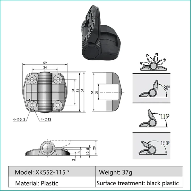 Alt view image 2 of 7 - Plastic Positioning Hinge 80/115/150 Degree Positioning Hinge with Built-in Spring Positioning Stop Hinge for Electrical Cabinet(XK552-115)