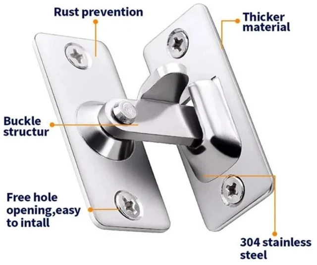 Alt view image 4 of 6 - 90 Degree Door Lock Flip Latch Gate Latches Door Lock for Barn Wood Fence Sliding Doors 304 Stainless Steel Gate Hardware 1Pcs(Silver)