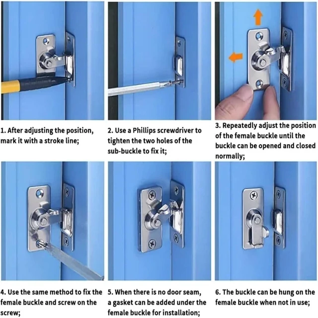 Alt view image 6 of 6 - 90 Degree Door Lock Flip Latch Gate Latches Door Lock for Barn Wood Fence Sliding Doors 304 Stainless Steel Gate Hardware 1Pcs(Silver)